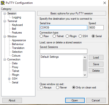 Seriële configuratie van Putty